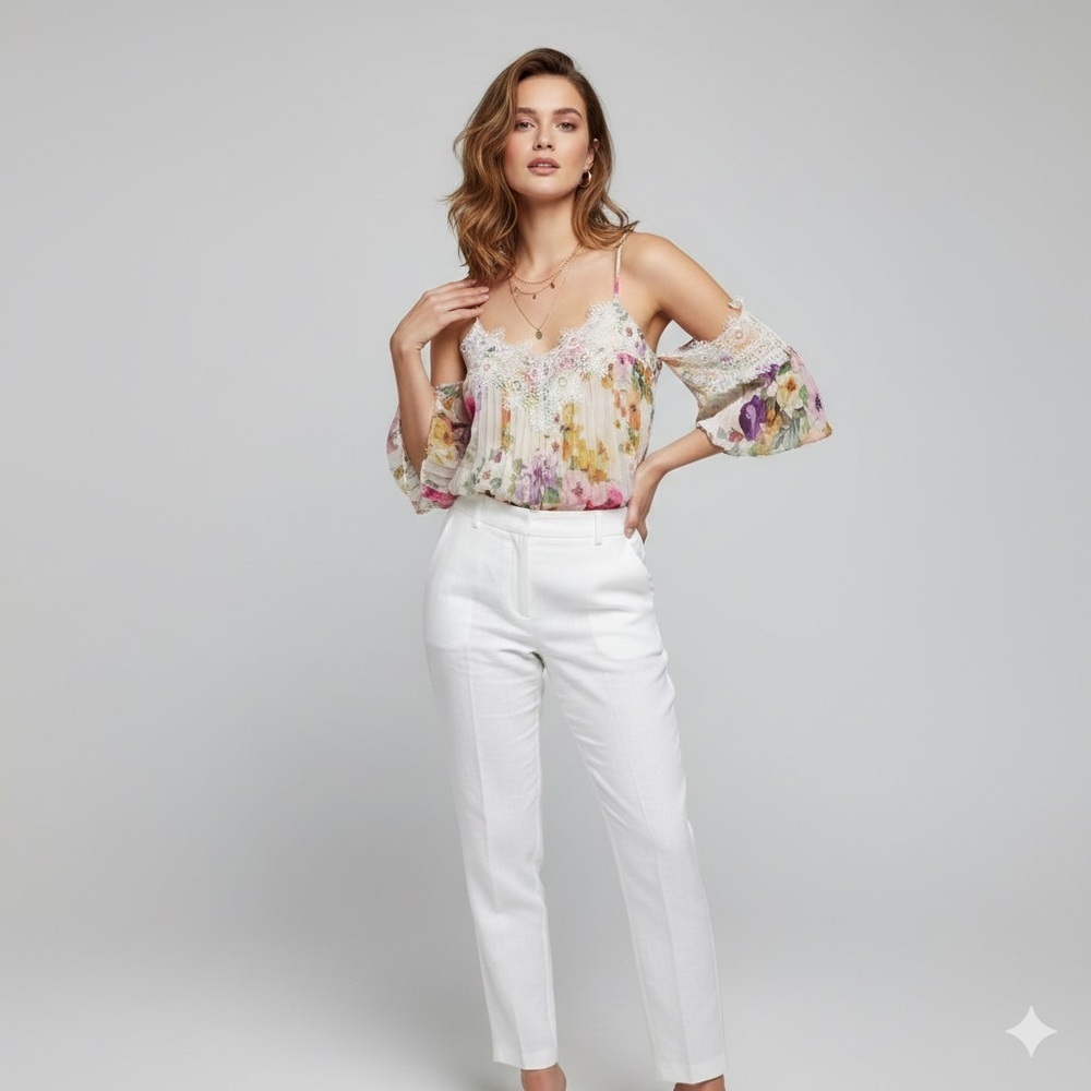 Yumi Kim Astoria Top Pleated Cami Sz XS Calypso Rose White Cottagecore Coquette